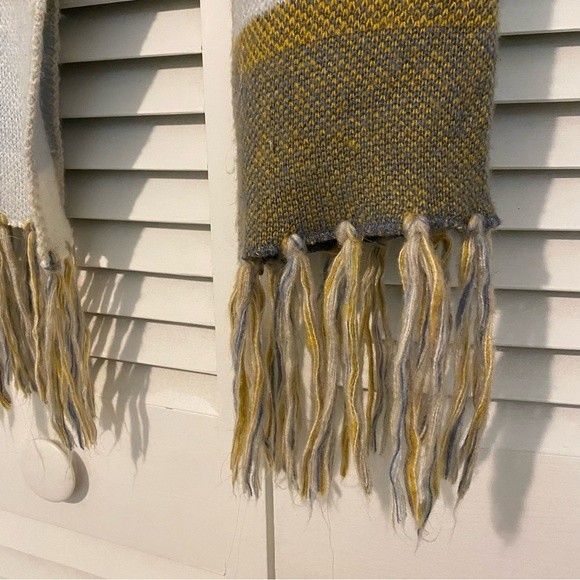 Blue and Yellow Striped Chunky Oversized Fringe Scarf - Picture 2 of 5